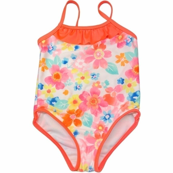 NWT One Piece Floral Print Swimsuit Infants Ruffle Spaghetti Strap Size 18 Mos - Picture 2 of 9